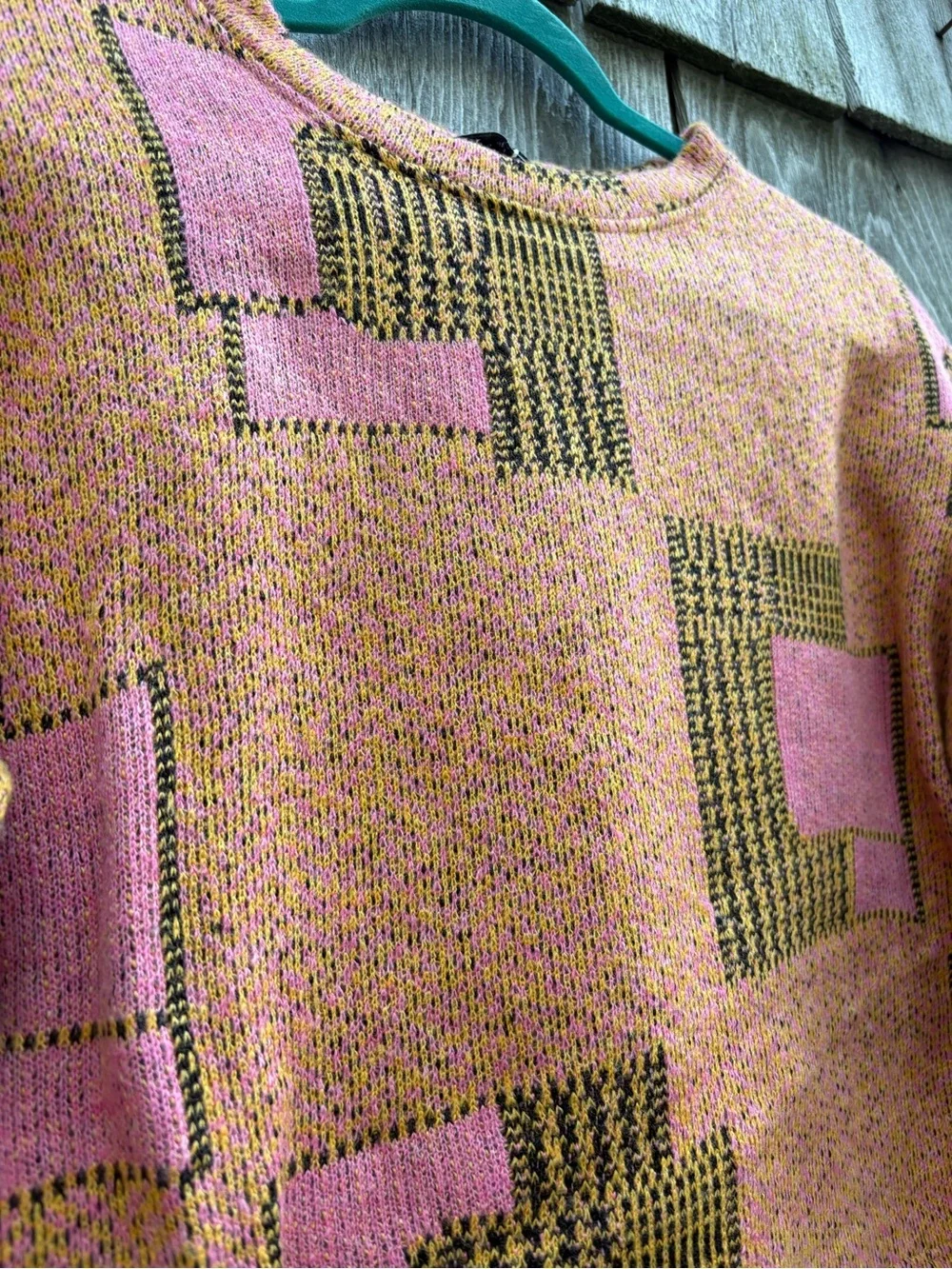 Zara Pink and Mustard Geo Cropped Knit Sweatshirt BRAND NEW